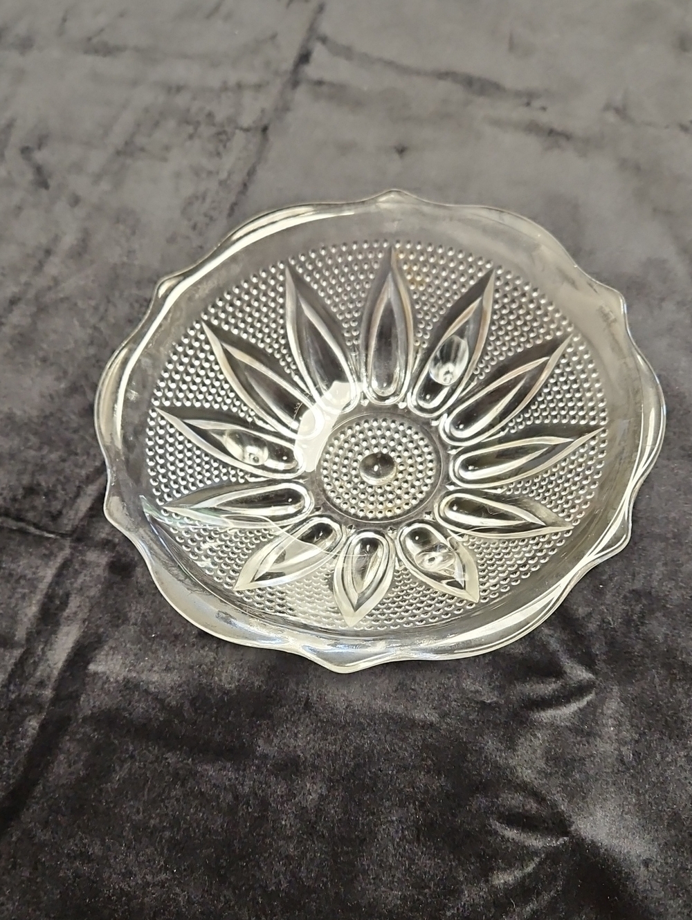 Vintage Hazel Atlas Sunflower Bowl: Beaded Clear Glass Candy Dish